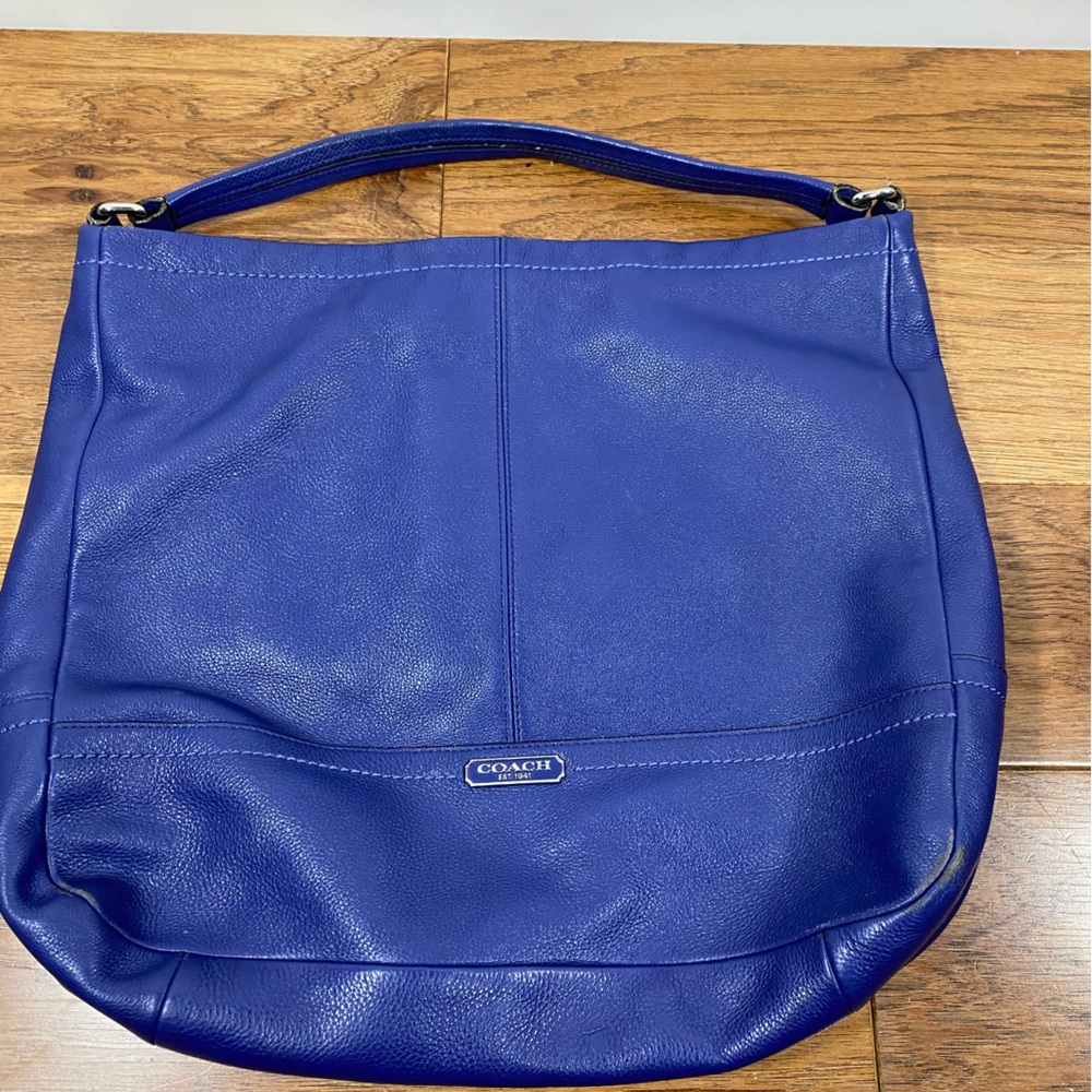 Coach Blue pebbled Leather hobo satchel tote shoulder bag green lining